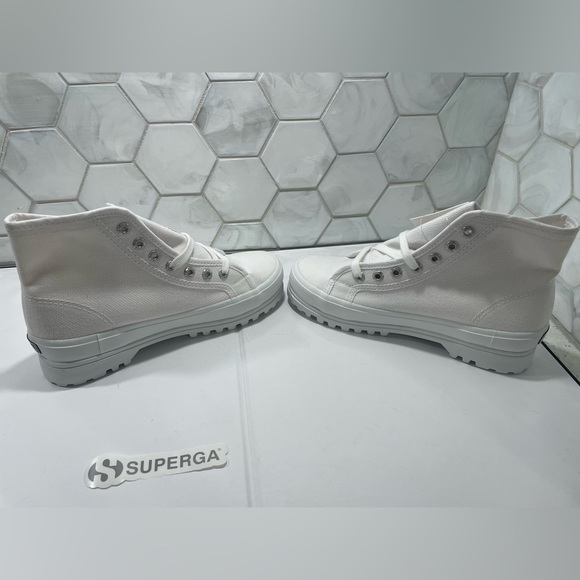 Superga White Alpina High Top Canvas Lace Up Sneakers Size 6 New In Box Athletic - Picture 6 of 14